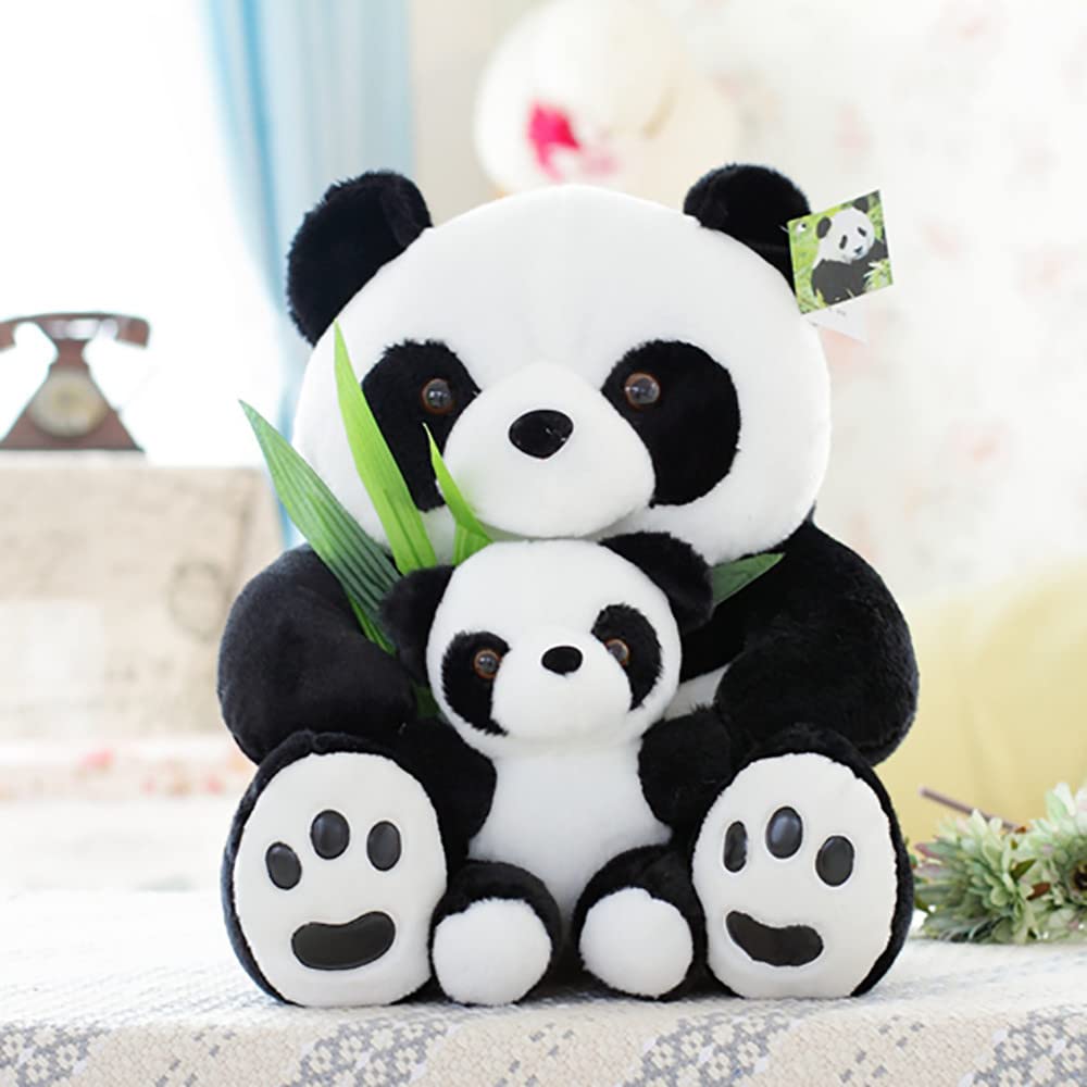 Tikwisdom Stuffed Animals-Black and White Giant Panda, Mummy Panda and Baby Panda Plush Toys, Super Soft Toys Panda, Jungle Theme, Decoration, Cuddles, Gifts for Boys and Girls H 35cm