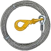 BA Products 4-38SC56LH Winch Cable, 3/8" x 50' Steel Core with Self Locking Swivel Hook for Wrecker, Tow Truck, Rollback, Crane, Century, Jerrdan and More!
