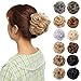 Benehair Hair Bun Hairpiece Scrunchy Updo Hair Pieces Fluffy Scrunchies Donut Hairpiece Synthetic Curly Wavy Messy Chignons With Elastic Rubber Band Golden Blonde & Bleach Blonde-Thicker 2pcs 70g