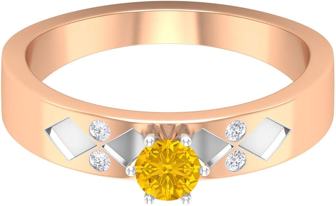 4 MM Lab Created Yellow Sapphire Ring, HISI Diamond Engagement Ring