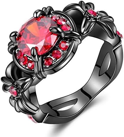 Flower Design Women's Engagement Ring Set Red Crystal Unique Ring Jewelry (10)