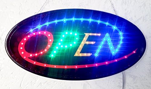 Construction Oval Open Sign 10 x 19 Inches Animated LED Neon Light with 2 On/Off Switches and Chain (LED-OPS02)