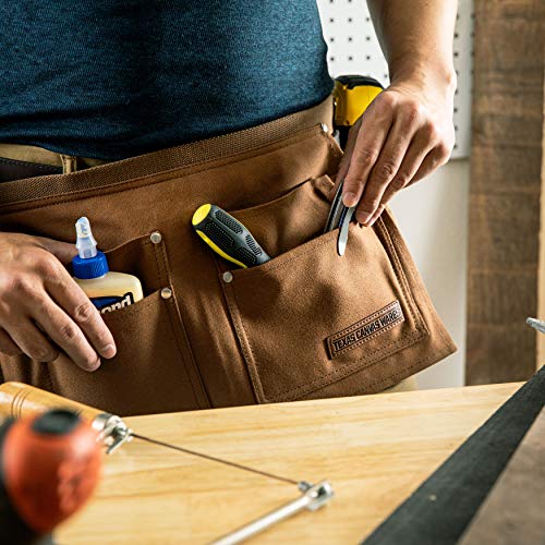 Tool Belt, Nail Apron, Waist Apron with Hammer Loop Tape Measure Clip, Waxed Canvas 5Pocket
