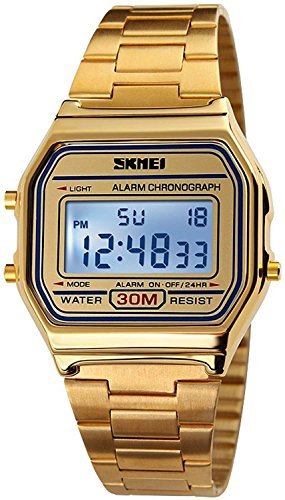 Fanmis Women's Men's Digital Electronic Sport Watch Multifunction Waterproof Daily Alarm Gold-tone Watch