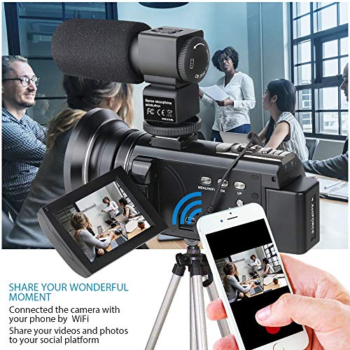ACTITOP-Videocmara-4K-48-MP-Full-HD-1080p-WiFi-IR-visin-Nocturna-16X-Zoom-Digital-videocmara-con-micrfono-Externo-Lente-Gran-Angular-luz-de-vdeo-LED-y-Bolsa-de-cmara