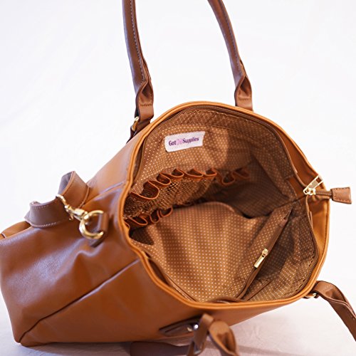 Got Oil Supplies Essential Oils Hobo Bag for Women - Brown Designer Handbag Purse with 16 Elastic Pockets