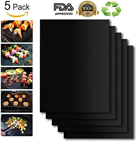 Grill Mat, AEOWE Non-stick BBQ Grill Mats and Baking Mat Set of 5 - FDA-Approved,Reusable and Easy to Clean-Essential Grilling Accessories for Gas,Charcoal,Electric Grill -15.75x13 Inch (Black)