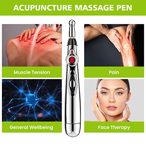 Acupuncture Pen LIUMY 5 in 1 Electronic Acupuncture Pen with Replaceable Massage Head, Multi-Function Massage Pen Tools for Pain Relief, Meridian Energy Pulse Massage (with 2 Gel) - Thumbnail 5