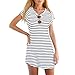 NOMENI Women Crew Neck Short Sleeve Striped Loose T-Shirt Mini Dress (Large, White)