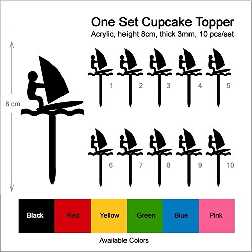 TA0659 Windsurfing Extreme Sport Silhouette Party Wedding Birthday Acrylic Cupcake Toppers Decor 10 pcs - Thumbnail 2