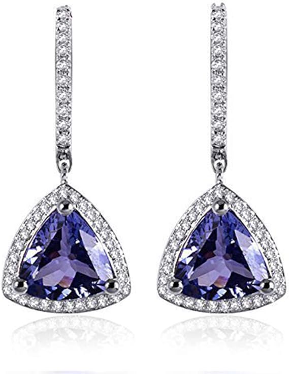 8.22CT Natural AAAA+ Tanzanite Diamonds Earrings in 14k White Gold