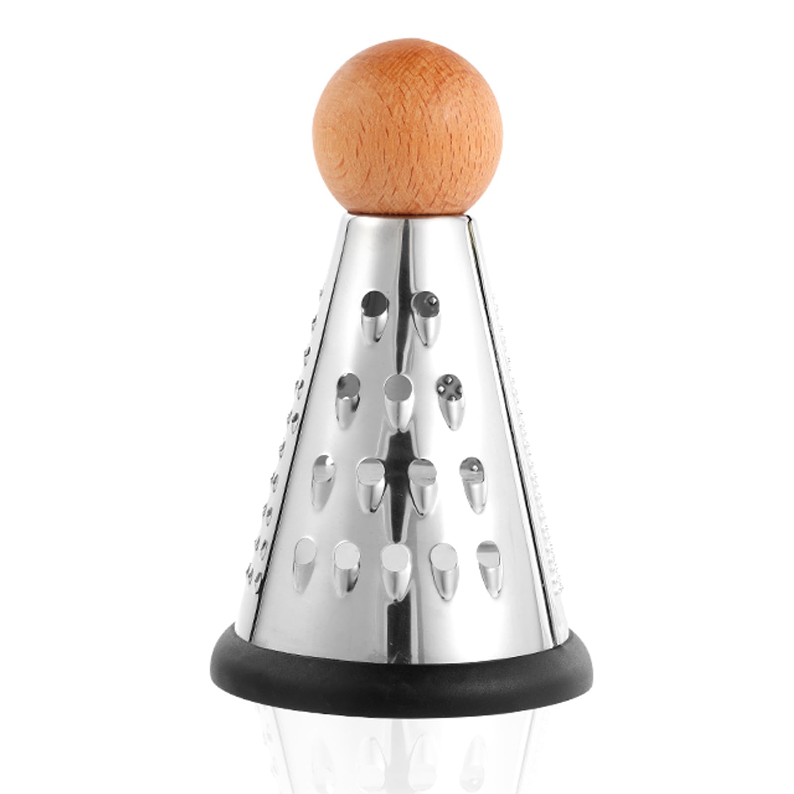 Photo 1 of Cone Parmesan Cheese Grater - Stainless Steel Triple Function Wood Table Parmesan Shaver Non-Slip Rubber Bottom Hand Held Multifunction Vegetables Grater for Kitchen (S: 6" X 3.5")