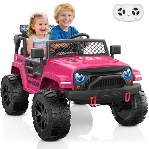ANPABO 24V 2 Seater Ride On Car for Kids w/EVA Tires, 4X200W Motors, 4 Shock Absorbers, 2.4G Remote Control, Bluetooth Radio, LED Headlights & Searchlights, Electric Car for Kids Ages 3-8, Pink