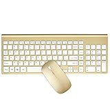 2.4GHz Wireless Keyboard and Mouse Combo, URCO Upgraded 102 Keys Full Size Low-noise Portable Wireless Keyboard and Mouse for Working and Gaming (Luxurious Gold)