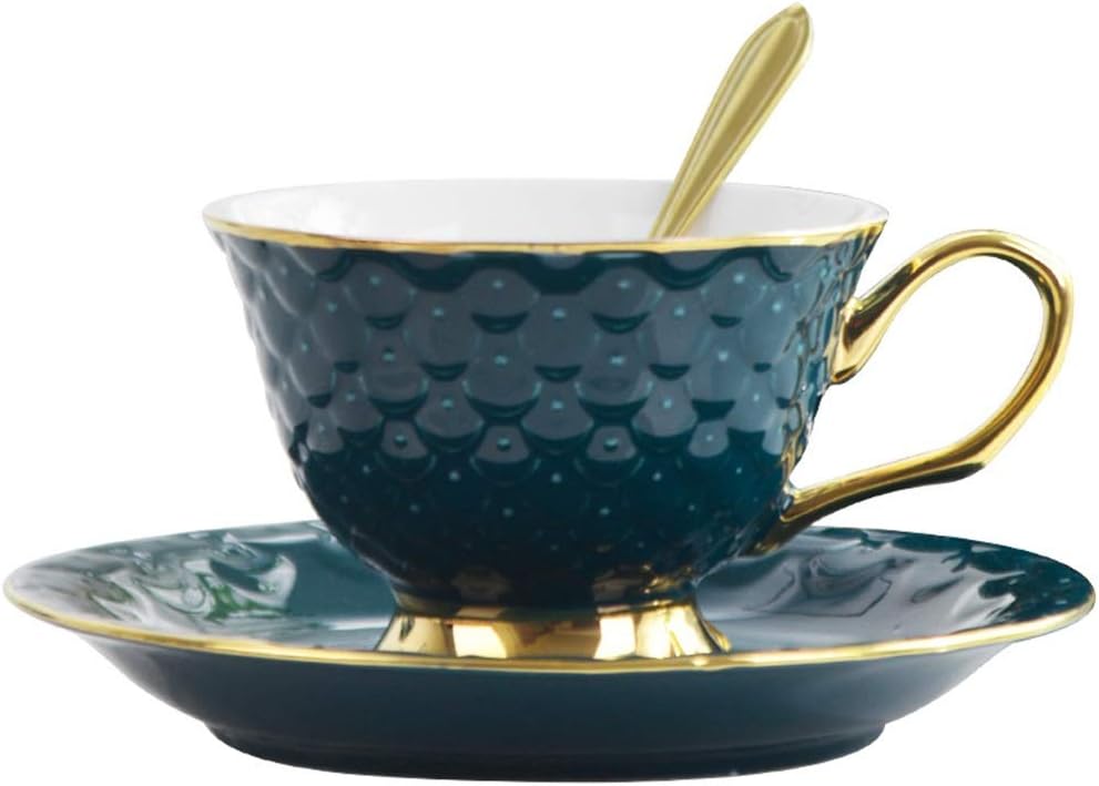 Panjianlin Espresso Cups Porcelain Cappuccino Cups With Saucers For Specialty Coffee Drinks Latte Cafe Mocha And Tea Cup and Saucer Set (Color : Green, Size : 400ml)