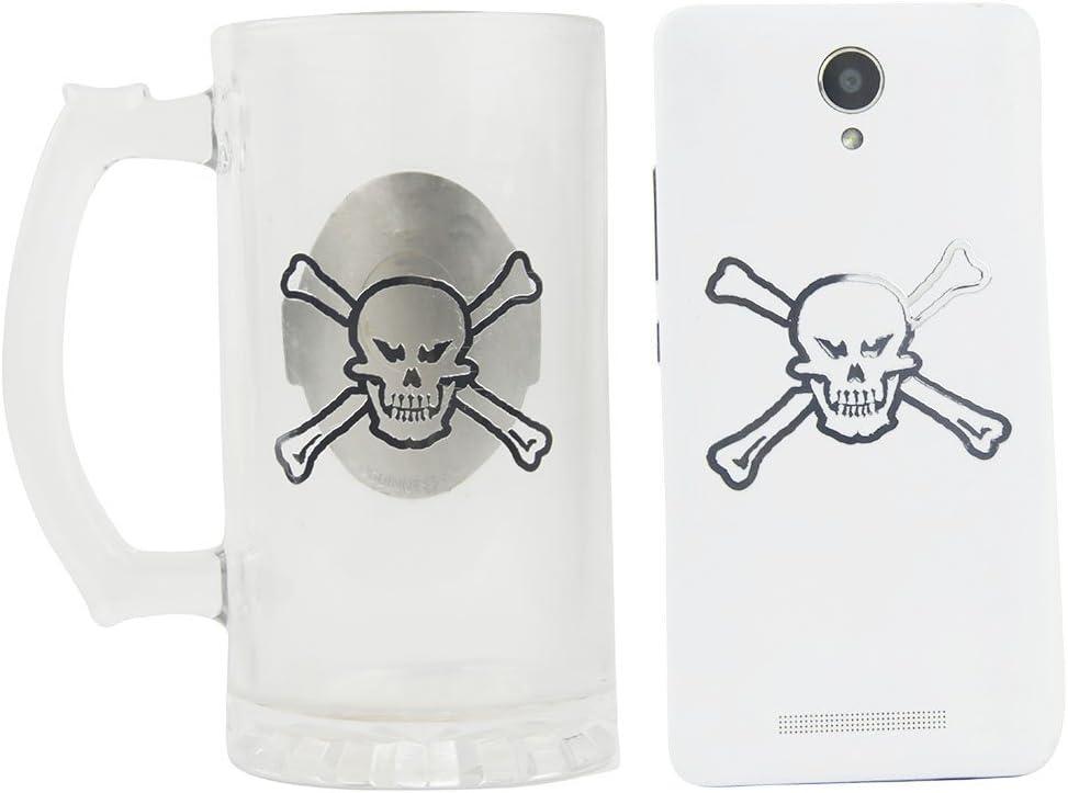 2 Pack Shiny Flexible Metal Stickers for Cameras Notebooks Phones Cars Windows Decal (Skull)