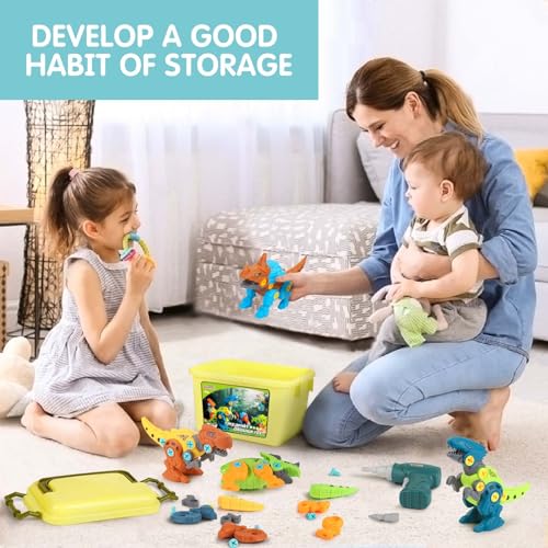 Dreamon Dinosaurs for Children 3 4 5 6 7 8 Years Old Dinosaur Toy with Box Storage Box Electric Drill Construction Toys Puzzle Gift for Boys Girls