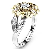 2018 Jewelry Gift,Leewos Exquisite Women Two Tone Silver Floral Round Diamond Gold Sunflower Rings