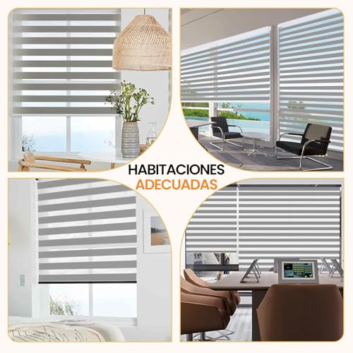 OSLIFE Persianas Enrollables para Ventana, Ajustables Cortinas Blackout para Recamara,Control de Densidad de Luz,Vertical de Doble Capa Estilo Cebra,Cocina,Sala,Oficina (Gris, 160An x 180Al cm)