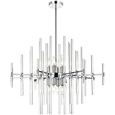 Elegant Lighting Sienna 31" Modern Metal and Crystal Rod Pendant in Chrome
