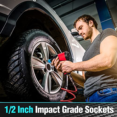 DURATECH Drive Wheel Protector Impact Sockets - 1/2 Inch Thin Wall Deep Socket Set, Non-Marring Protective Sleeve Lug Nut, CR-MO Alloy Color-Coded Metric Rim Sockets, 5Pcs