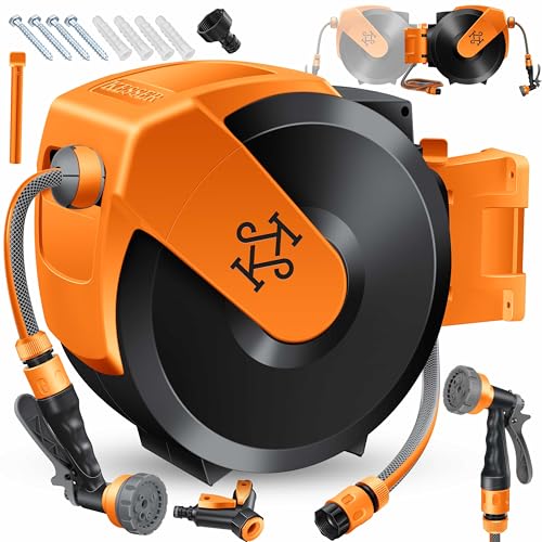 KESSER® Schlauchtrommel mit Gartenschlauch 35m | Wasserschlauchtrommel zur Wandmontage | Wandhalterung | 180° schwenkbar & automatische Aufrollung | W