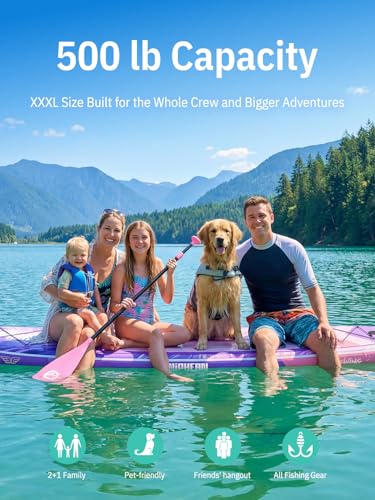 Niphean (Extra Large) Inflatable Paddle Board, SUP for 2+1 People/Family, Stand Up Paddle Board with (Beginner Friendly) StabilTrac™ Fin, Waterproof Phone Pouch, Paddle Boards for Adults, Gift Ideas