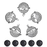 Sromay 5Pcs Antique Silver Diffuser Locket Aromatherapy Essential Oil Tree of Life Cage Locket Pendant with Lava Beads