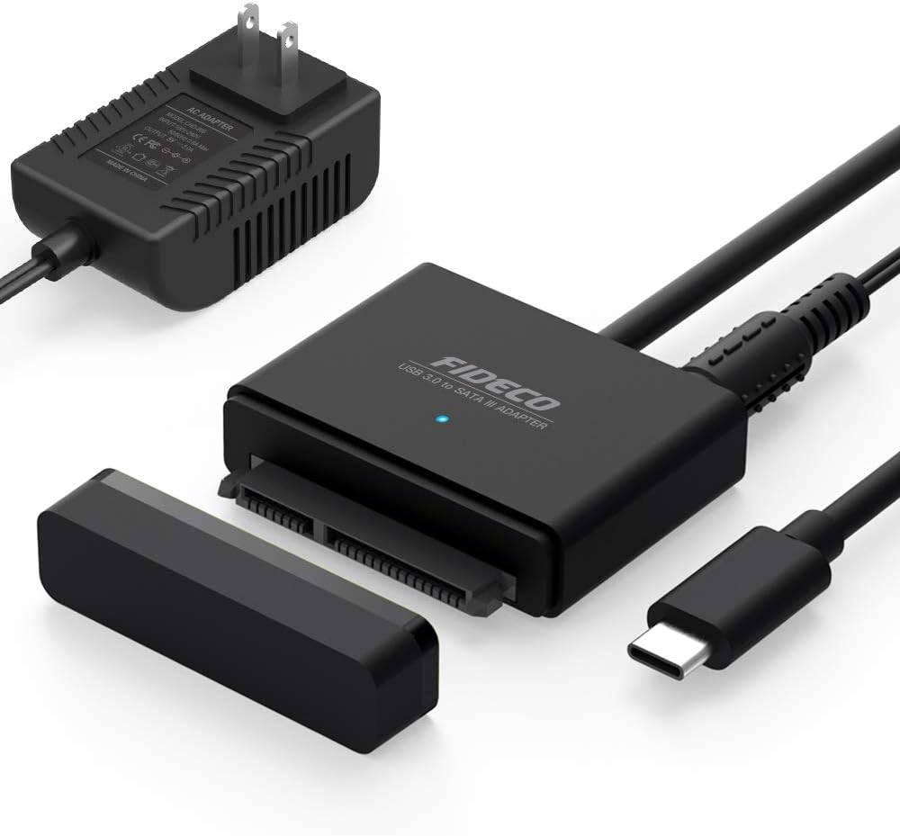 FIDECO USB C to SATA Adapter for 2.5"/3.5" SATA I/II/III HDD/SSD with 12V 2A Power Adapter, UASP Supported up to 10TB