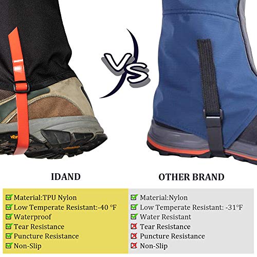IDAND Leg Gaiters for Hiking Waterproof Snow Boot Gaiters Anti-Tear Oxford Fabric Snow Shoes for Outdoor Hiking Walking Hunting Climbing Mountain - Thumbnail 4