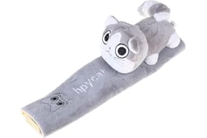 Katutude Car Seat Belt Cushion Car Seat Belt Strap Cover, Cute Animal Plush Shoulder Strap Pad Seat Belt Cover Adjustable Super Soft Belt Protector for Kids Adults, Gray Cat