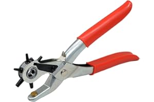 YYAALOA Leather Hole Punch Tool Set Heavy Duty 6 Size Revolving Leather Belt Hand Hole Puncher for Belts, Watch Bands, Straps, Dog Collars, Saddles, Shoes, Fabric, DIY Home or Craft Projects (9'', Silver/Red)