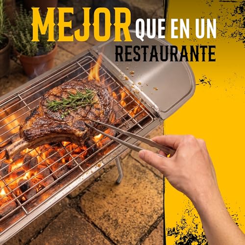 Asador Portatil Plegable para Carbon, Parrilla de Acero Inoxidable, Asador con Asa Facil de Limpiar y Transportar | ECOMLAB