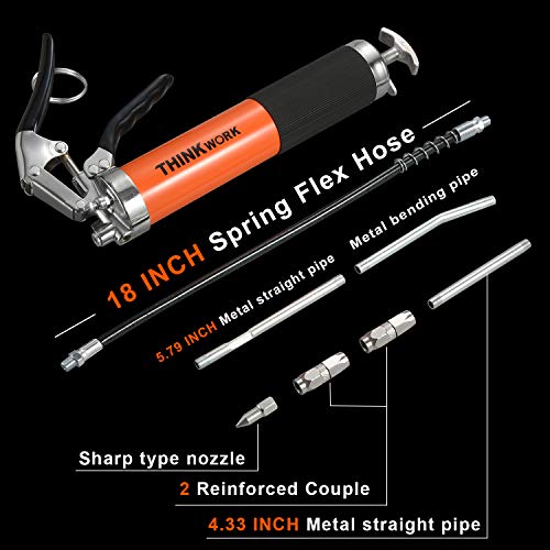Thinkwork Grease Gun 8000 Psi Pistol Grip Grease Guns With 18 Inch Flex Hose 2 Working Coupler 3 Extension Rigid Pipe 1 Sharp Type Nozzle For Car Ship 6 Accessories Pricepulse