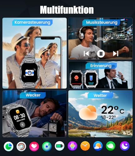 LIGE Military Smartwatch Men's with 1000 mAh Battery/Phone Function, 2.0 Inch HD Touchscreen Fitness Watch with Heart Rate/Sleep Monitor/200+ Sports Modes, IP68 Waterproof Sports Watch for Android iOS, 3 Wristbands