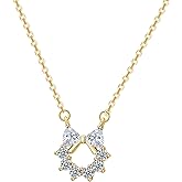 Women's Pendant Necklaces,Gold Plated Necklace for Women,Bow Necklace,Cubic Zirconia Sparkling Circle Pendant for Women, Minimalist Crystal Charm, Birthday Jewelry Gift, Gift for Everyday Wear