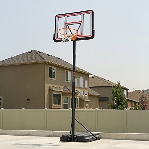 Pro Court Height Adjustable Portable Basketball System, 44 Inch Backboard, Red/White
