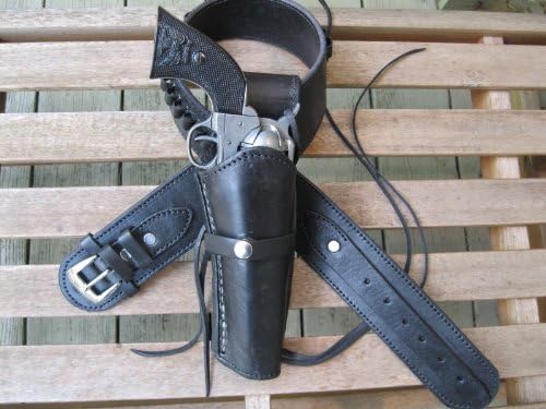Gun Belt - Leather - 22 Caliber - Black Color with 6" Right Handed Smooth Holster Combo