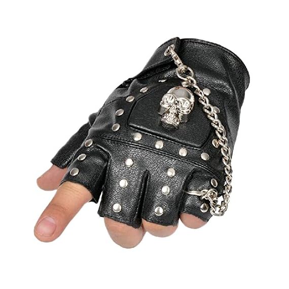 Minibee-Mens-Fingerless-Stud-Metal-SkullChain-Gloves-Cycling-Rock-Gothic-Punk-Style-gloves-a-pair-BlackOne-Size
