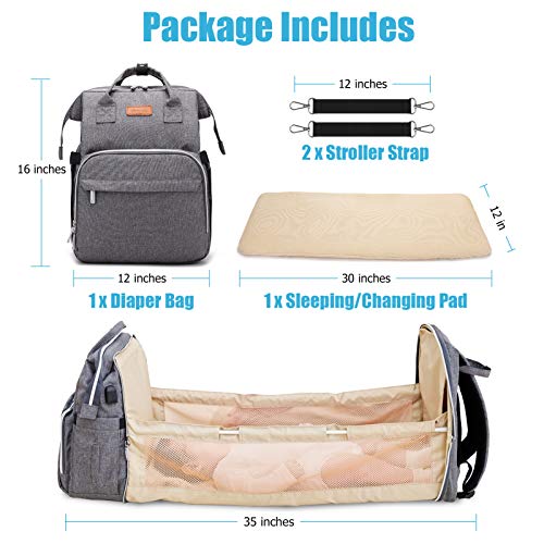 Diaper Bag Backpack Changing Station, 3 in 1 Portable Crib Baby