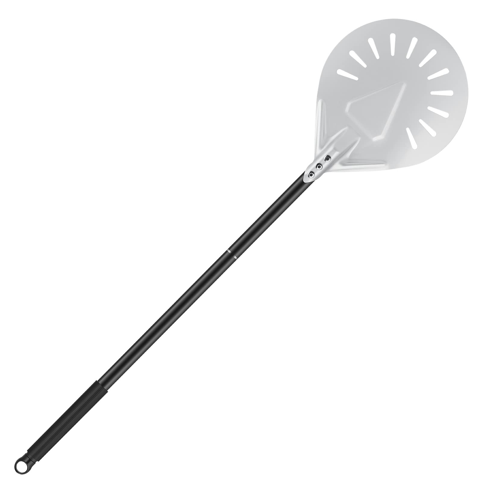 SMRONAR Turning Pizza Peel, 7 Inch Round Perforated Pizza Peel, with Non-Slip Heat Resistant Handle, Long Handle, Anodized Aluminum Pizza Paddle for Homemade Pizza Bread Baking