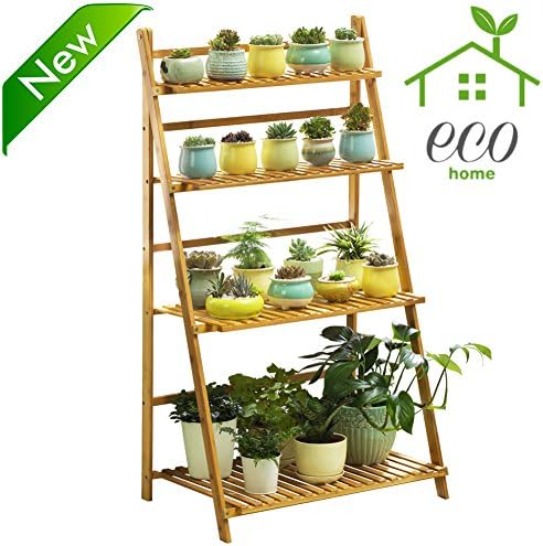 Bamboo 4-tier Plant Stand Planter Shelves Flower Pot Organizer Rack folding Display Shelving Plants Shelf Unit Holder