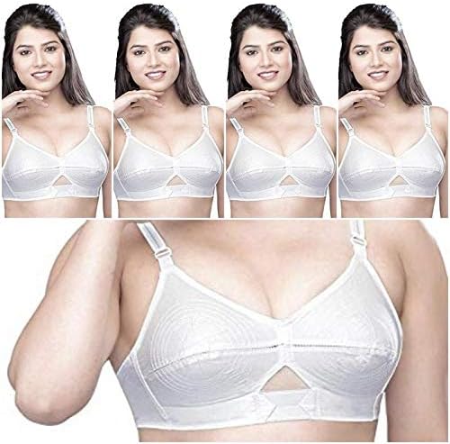 Shilpa Women's Cotton Non Padded Bra Round Stitched with Nylon Belt Strap - Cup Size:B Pack of 5 (White)
