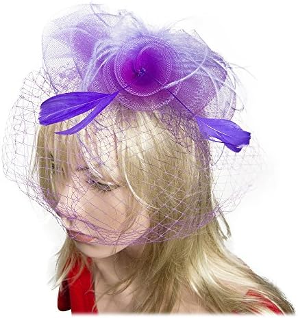 SACASUSA Feather Fascinator Color Pearl Beads Mesh Gauze Cocktail Headwear Hair Clip
