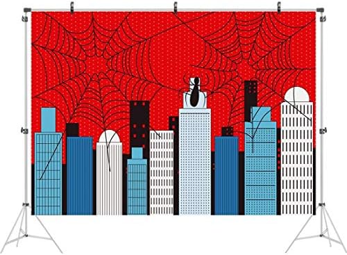Superhero Theme Party Backdrop,Cartoon City Spider Web Decoration Photography Background,7x5ft