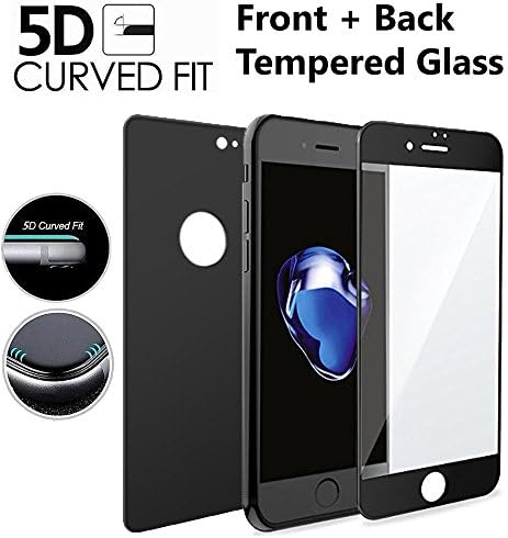 2 Pack [Front + Back] 9H Hardness Tempered Glass [HD Clarity] 5D Full Screen Coverage [Anti-Scratch] [Anti-Shatter] Bubble Free Application w/Black Frame for Apple iPhone 7 / 8