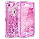 iPhone 7 Case, iPhone 6S Case, Dexnor Glitter 3D Bling Sparkle Flowing Liquid Case Transparent 3 in 1 Shockproof TPU Silicone Core + PC Frame Case Cover for iPhone 7/6s/6 - Pink