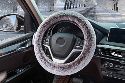 Car Steering Wheel Cover Winter Faux Wool Universal Auto Plush Steering Wheel Cover Protector (Plush Style B Gray)