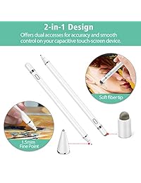 Lápiz digital activo para pantalla táctil, compatible con iPad iPhone Samsung y tabletas, dibujo y escritura a mano en pantalla táctil, smartphones y tabletas (iOS Android), color blanco, Blanco