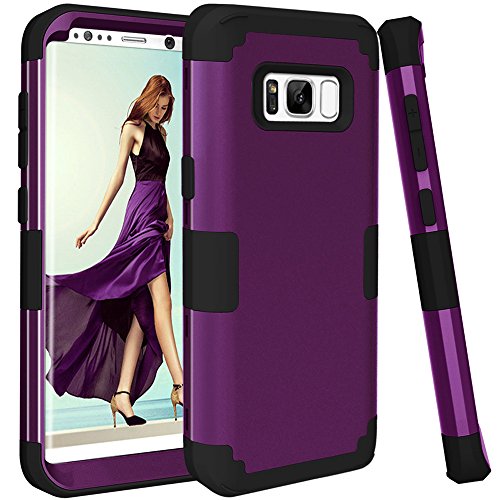 KAMII SWEET-155 3-in-1 Shockproof, Drop-Protection, Hard PC, Soft Silicone Combo Hybrid Impact Defender Heavy Duty Full-Body Protective Case Cover for Samsung Galaxy S8 Plus - Purple/Black